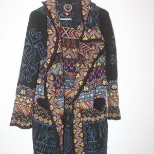 Johnny Was Black Multicolor Patterned Cardigan